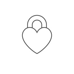 Vector closed lock in the form of heart. Outline flat icon isolated on white background. Vector shape sign for romantic and valentine greeting illustrations. Love secret line symbol