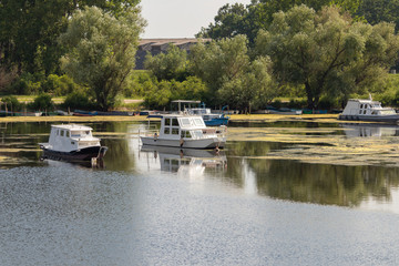 Summer landscape boats on the lake