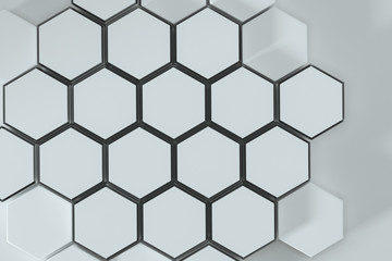 White hexagonal platforms connected together background, 3d rendering