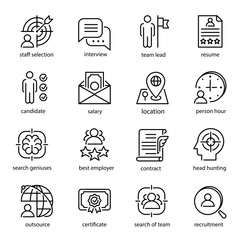 Head hunting icon set, employment and recruitment symbols