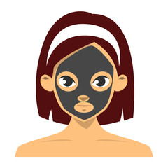 Woman with charcoal face mask. Facial cosmetic