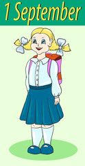 Vector girl with school bag and text 