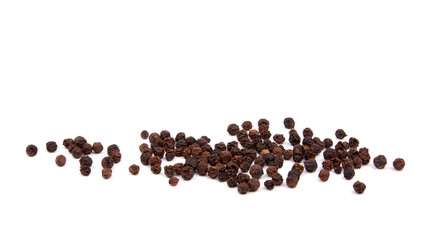 Pile of black pepper balls isolated on white background.