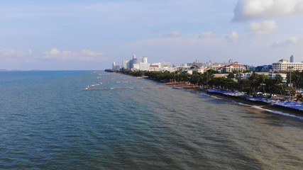 Beach and sea in Pattaya Chonburi, Thailand, top view. Beautiful scenery of Pattaya Chonburi Beach, Thailand. 