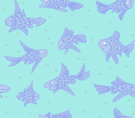 Obraz premium Ornament with fish. Seamless woven pattern. Design print for textile, fabric, wallpaper, background. 
