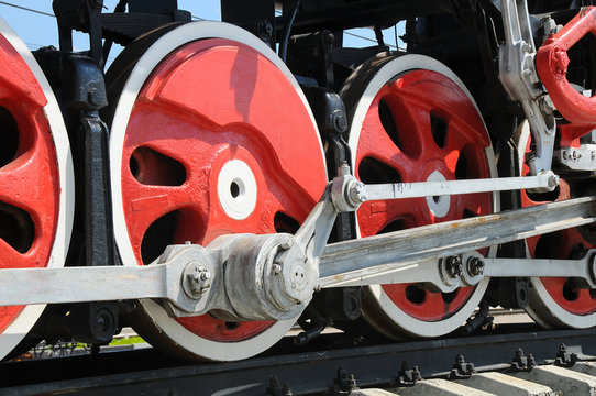 wheels of an ancient locomotive close-up, retro vehicle