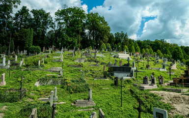 Ancient crypts and Gothic graves at the ancient Catholic cemetery