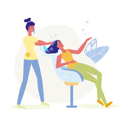 Hair Washing, Dyeing Flat Vector Illustration