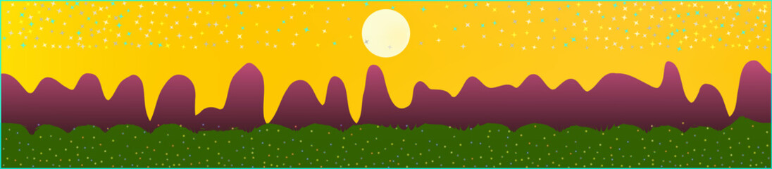 Obraz premium Yellow sky, and mountains landscape. 