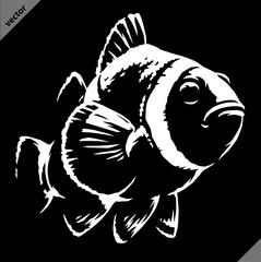 black and white linear paint draw clown fish illustration art
