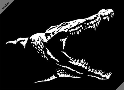 black and white linear paint draw crocodile illustration art