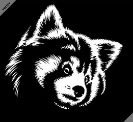 black and white linear paint draw red panda illustration art © Turaev
