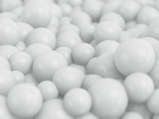 White spheres close up. 3d illustration.