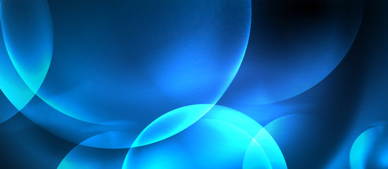 Blue neon bubbles and circles abstract background, futuristic magic techno design
