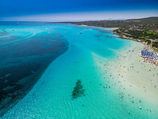 Famous La Pelosa beach with Torre della Pelosa on Sardinia island, Italy
