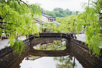 Canal view spring season in Kinosaki Onsen village, Toyooka City, Hyogo, Japan. Landscape city...