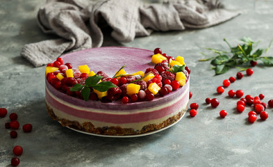 vegan raw cake with berries, healthy consept. sugar free.  gluten free