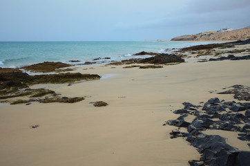 Low Tide Sand Beach in Fuerteventura, Canary Islands 