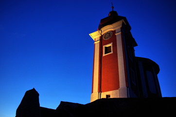 Beautiful panorama with church and blue sky, architecture concept, Slovakia traveling