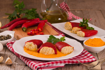 Stuffed piquillo peppers with cod.