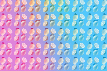 Vivid fruit pattern of fresh lemon on colourful background