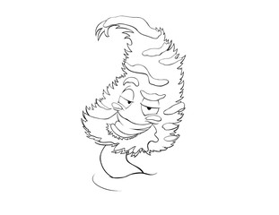 Over Confident Anthropomorphic Pine Tree Vector Line Art