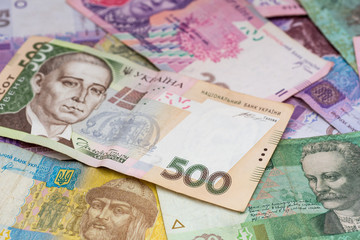 various ukrainian hryvnia banknotes business finance concept