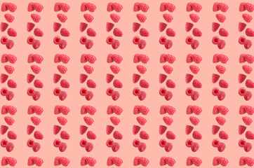 Vivid fruit pattern of fresh raspberry on colourful background