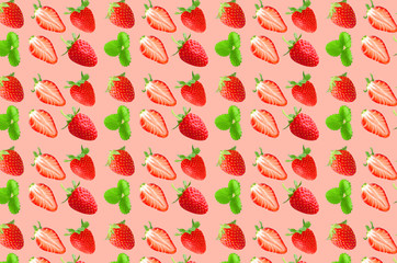 Vivid fruit pattern of fresh strawberry on colourful background