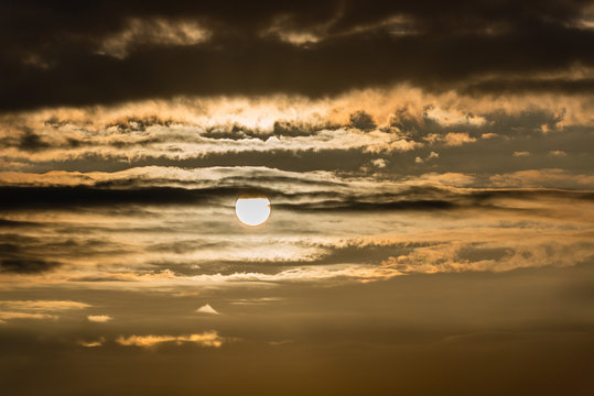 Yellow Sunrise Sky With Dramatic Clouds, Natural Composition