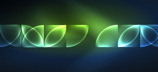 Colorful blue neon shape round triangle in modern style on light background. Dark space, futuristic technology template. Glowing blue neon effect.