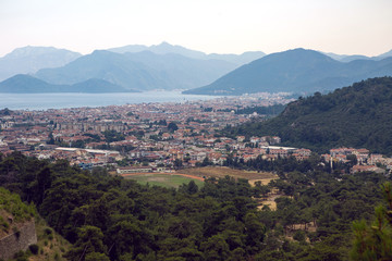 Obraz premium beautiful view from the observation deck from the mountain to the city of Marmaris Turkey