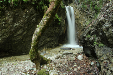 Beautiful waterfalls on the tourist trail in Slovak Paradise National Park, Slovaki