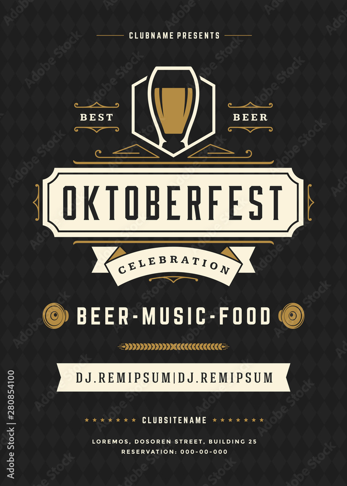 Wall mural Oktoberfest flyer or poster retro typography template design beer festival celebration vector illustration