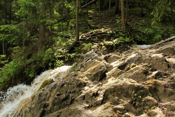 A wet trail running through streams in the Slovak Paradise National Park