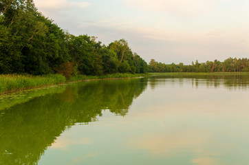 landscape with lake and blue sky