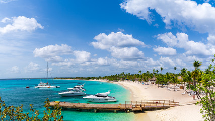 Panorama View of Harbor at Catalina Island in Dominican Republic - obrazy, fototapety, plakaty