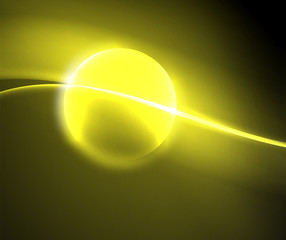 Dark space with shiny neon light motion waves. Abstract concept graphic element. Vector neon background. Technology background