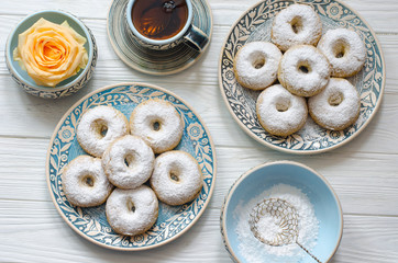 Spanish biscuits wine rings with icing sugar