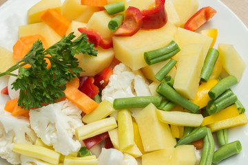 raw vegetable pieces for vegetarian soup