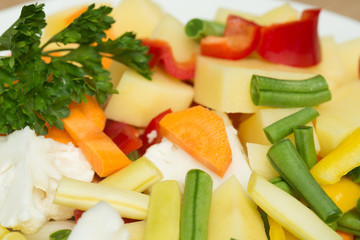 raw vegetable pieces for vegetarian soup