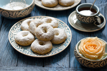 Spanish biscuits wine rings with icing sugar