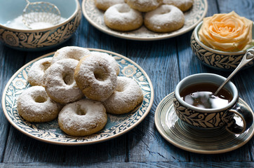 Spanish biscuits wine rings with icing sugar