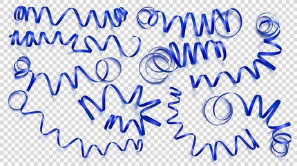 Set of realistic dark blue ribbons on transparency background. Vector illustration. Can be used for greeting card, holidays, banners, gifts and etc.
