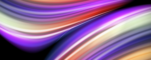 Fluid liquid color wave lines, glowing colorful light effect, abstract composition template. Geometric technology abstract pattern. Movement concept