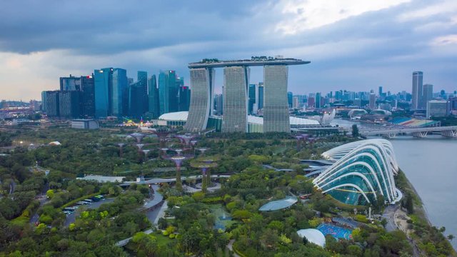 aerial view hyperlapse 4k video of the Marina Bay Sands in Singapore City Skyline.