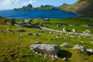 Pueblo de St. Kilda. Village Bay. Isla St. Kilda. Outer Hebrides. Scotland, UK