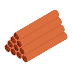 Stacked orange sanitary pvc pipes isolated on white background isometric view
