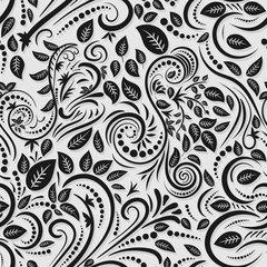 Seamless white background with black pattern in baroque style. Vector retro illustration. Ideal for printing on fabric or paper for wallpapers, textile, wrapping. - 280861501