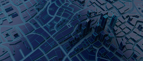 blue low poly city above view